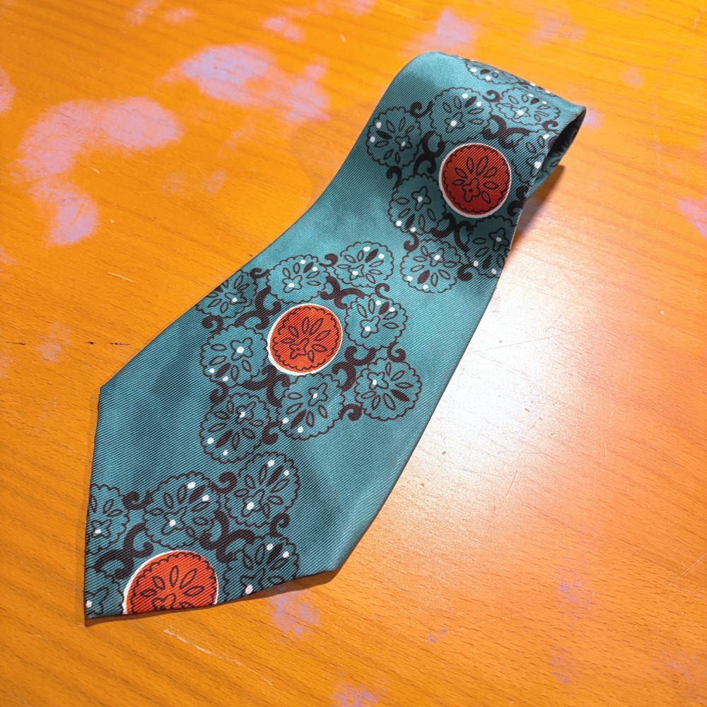 Vintage Ravenna Eccentrics Tie Superior‎ Quality Handmade Teal Orange